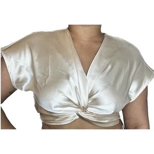 Champagne House of Harlow 1960 Satin Twist Crop Top